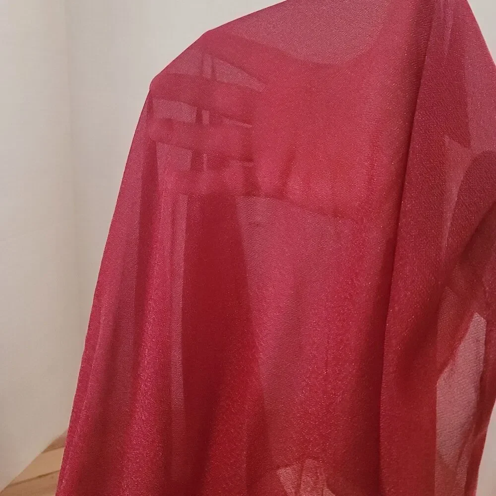Sheer Window Scarf, set of 2, 112 x 29 inches Cranberry Red Burgundy Sparkle